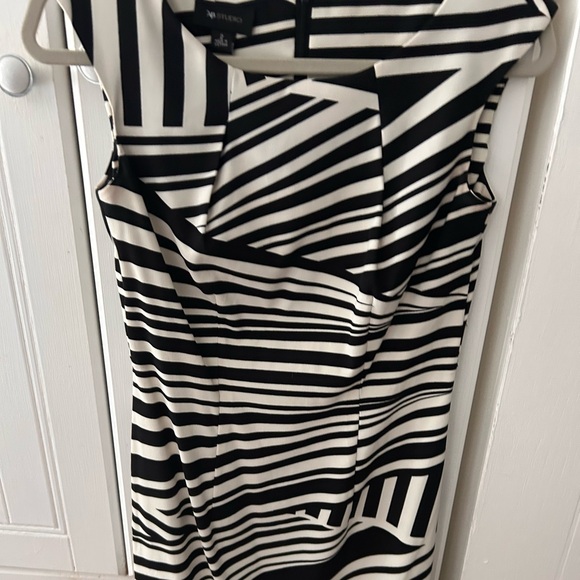 AB Studio Women's Zebra Stripe Mini Dress, Cap Sleeves w/ Zipper Back, Tailored - Picture 3 of 8